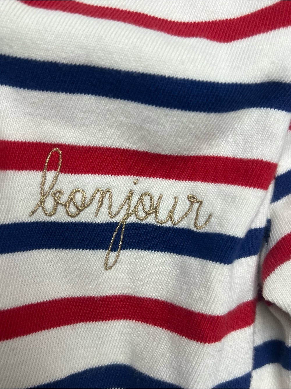 Mason Labiche Paris Bonjour Striped Crewneck Sweater - White/Red/Blue